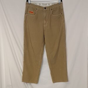 Empyre Tan Corduroy Pants with Yellow & Red Logo Patch Mens Size 32 Gorpcore
